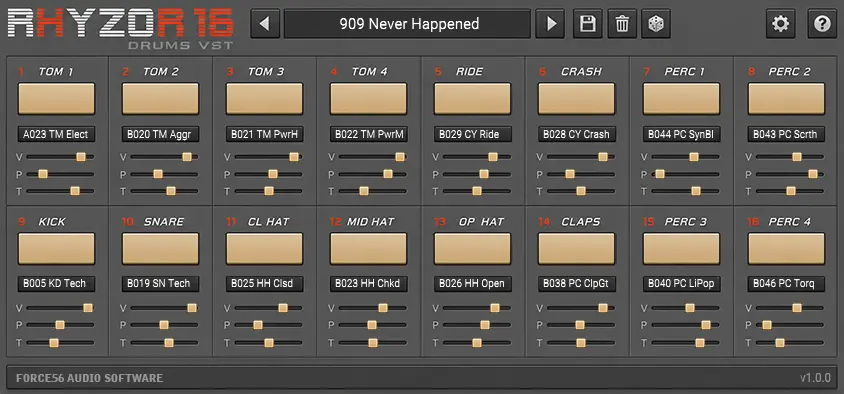Force56 Audio Software-Rhyzor16 Drums VST